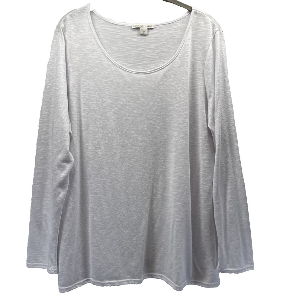 Coldwater Creek Women's Top Size XL Solid White Slub Rayon Blend Long Sleeves